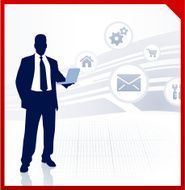 businessman displaying internet icons N2