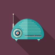 Vintage radio flat square icon with long shadows N2