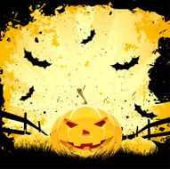 Grungy Halloween background with pumpkins and bats N9