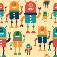 Colorful seamless pattern with happy hipster robots N2