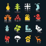 Multicolored winter and Christmas icons