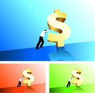 Business man pushing dollar sign uphill