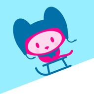 Cute kitten with cap and scarf on sled - vector