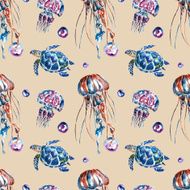 Seamless pattern with jellyfish and turtles N4