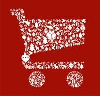 Christmas icon set in shopping cart shape N2