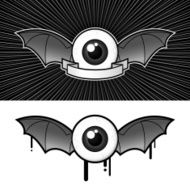 Eye with bat wings and banner - vector