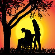 Vector silhouettes of people in a wheelchair N62