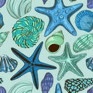 Seamless pattern of seashells and starfish N3