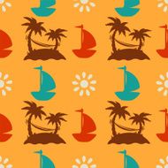 Seamless pattern with coconut palm trees yacht sun