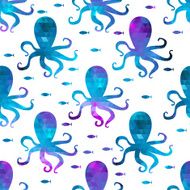 seamless pattern with octopus and fishes Colorful mosaic backdr N3