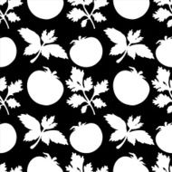 Seamless pattern with silhouettes tomato and leafs N3
