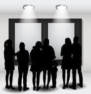 Peoples Silhouettes Looking on the Empty Frame in Art Gallery N15