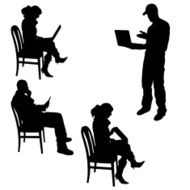 Vector silhouette of a people with computer N29