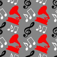 Seamless pattern with musical notes treble clef gramophone