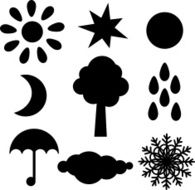 Set sun star moon tree raindrops umbrella cloud snowflake N2
