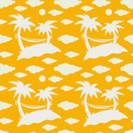 Seamless pattern with coconut palm trees clouds hammock N4