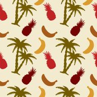 Seamless pattern with coconut palm trees pineapples and bananas N5