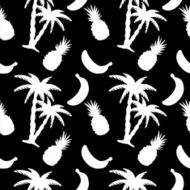 Seamless pattern with coconut palm trees pineapples and bananas N6