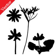 Set illustration with wild flowers silhouettes isolated on white N3