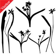 Set illustration with wild flowers silhouettes isolated on white N4