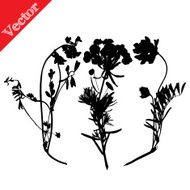 Set illustration with wild flowers silhouettes isolated on white N5