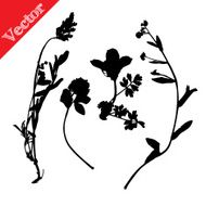 Set illustration with wild flowers silhouettes isolated on white N6