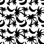 Seamless pattern with silhouettes coconut palm trees and bananas N5