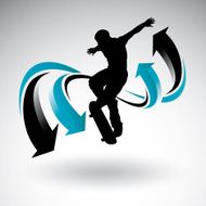 Skateboarder with arrows