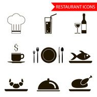 restaurant sihouette icons set vector N2