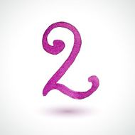 Number 2 painted with watercolor and brush on white background