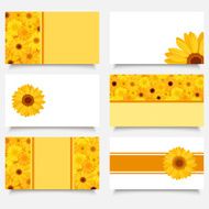 Six business cards with gerbera flowers Vector EPS-10