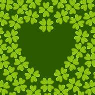 Frame heart with four leaf lucky clovers