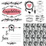 Card with calligraphic lettering To From Pattern and details