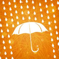 umbrella and rain drops on abstract modern triangular orange background