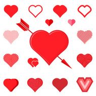 set of red hearts silhouette icons