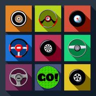 Set of automotive long shadow flat icons