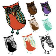 Cartoon Owl with Variations - Stencil silhouette and Colored Versions N8