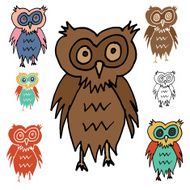 Cartoon Owl with Variations - Stencil silhouette and Colored Versions N9