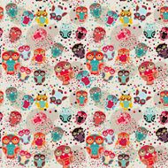 Seamless pattern with colorful owls on cream background vector N2