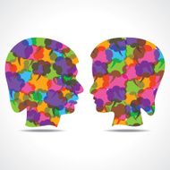 Creative male and female face of colorful message bubble