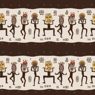 Dancing figures wearing African masks