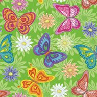 Seamless flowers and butterflies