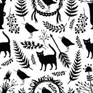 Background with silhouettes of birds and cat N2