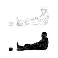 beggar in a suit on the floor silhouettes set