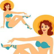 Beautiful pin up girl 1950s style in swimsuit N2