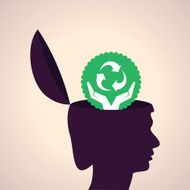 Thinking concept-Human head with recycle symbol