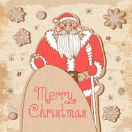 Vintage Christmas card with a mighty Santa