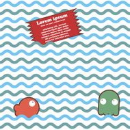 Seamless marine wave pattern with fish and octopus