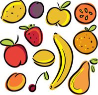 Set sketch colored fruits and berries N2
