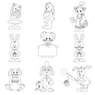Set toy rabbits outline